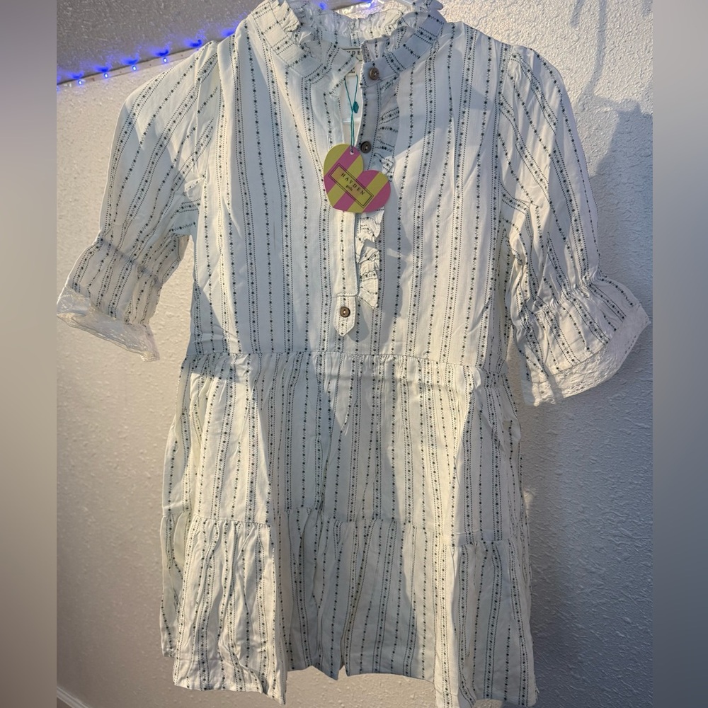 Hayden Girls White and Green  Striped Kids Dress Size Small NEW